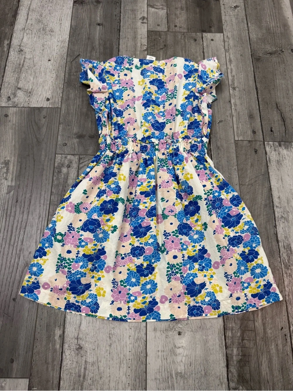 Crewcuts J Crew Girls 8 Floral Print Dress Blue Pink Flowers Cap Sleeve
